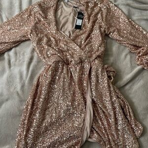 Fashion Nova Wrap it Up Gold Sequin Dress NWT
